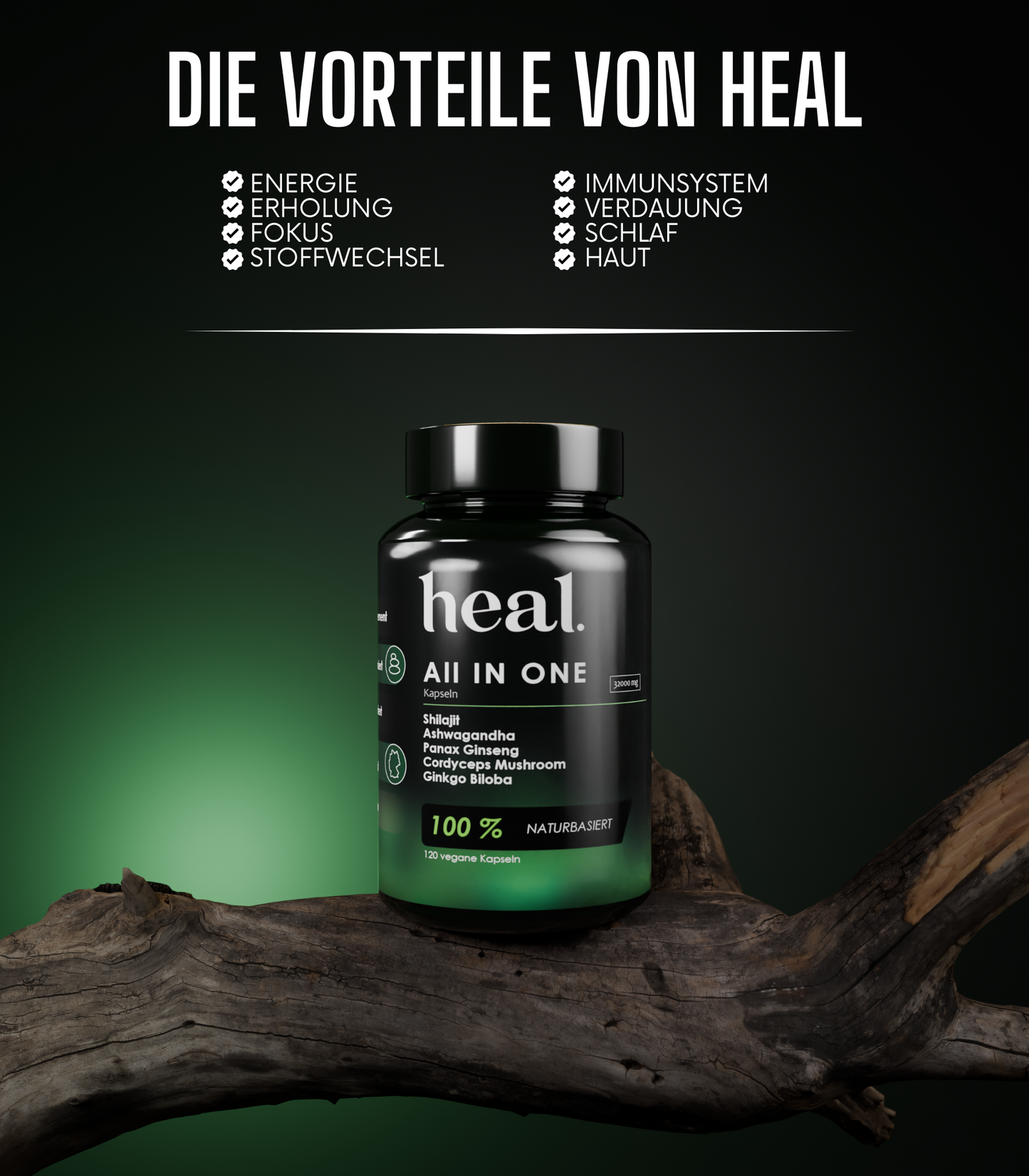 Heal Vegane Kapseln mit natürlichen Inhaltsstoffen – Hochdosiertes Supplement für mentale Klarheit, besseren Schlaf & Leistungsfähigkeit.