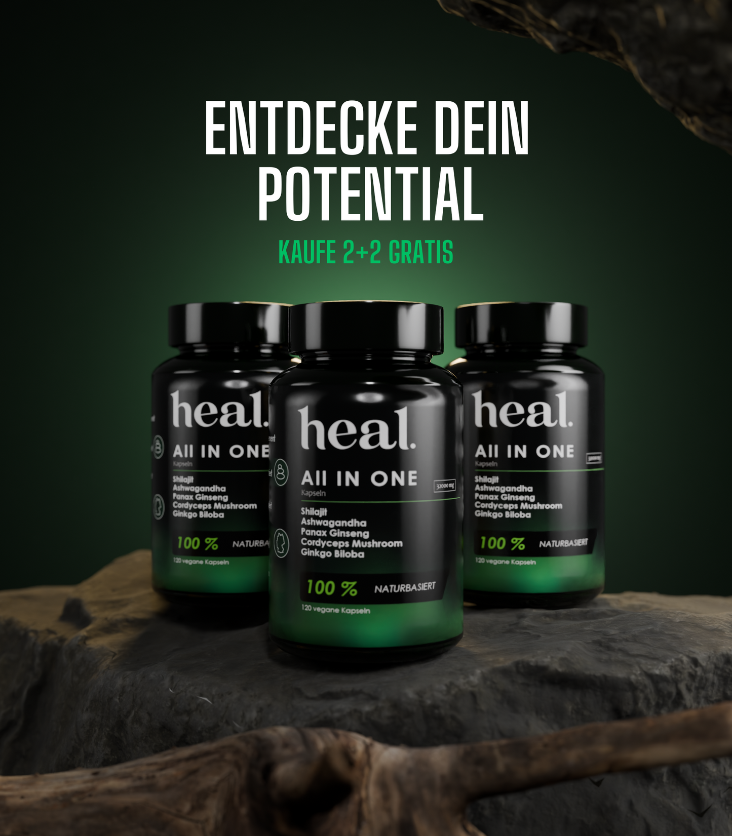 Heal Natürliche Nahrungsergänzung – Hochwertiges All-in-One-Supplement für Energie, Fokus & Wohlbefinden, laborgeprüft, vegan & made in Germany.